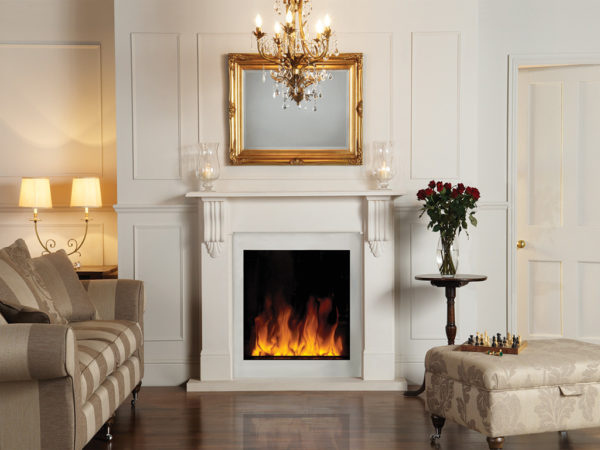  White electrofireplace for a drawing room in classical style