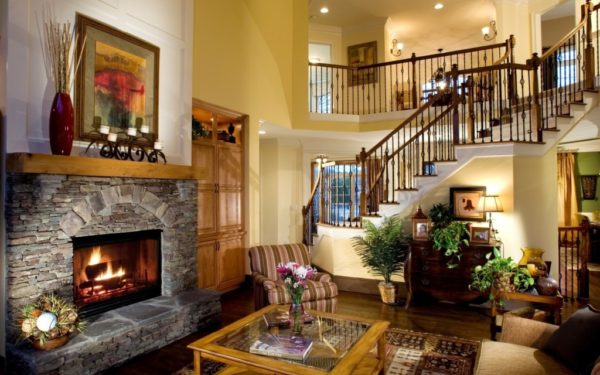  Country-style living room fireplace