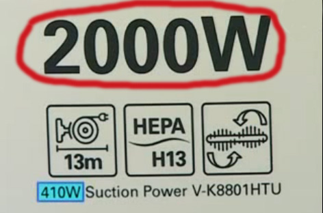  Power consumption of the vacuum cleaner