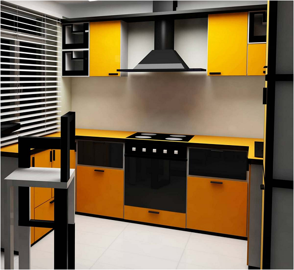  Orange kitchen and black hood