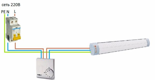  Connection diagram of the infrared heater through the thermostat