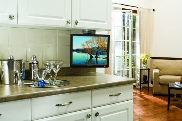  TV in the white kitchen