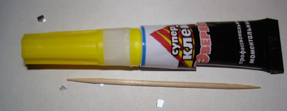  Glue and toothpick