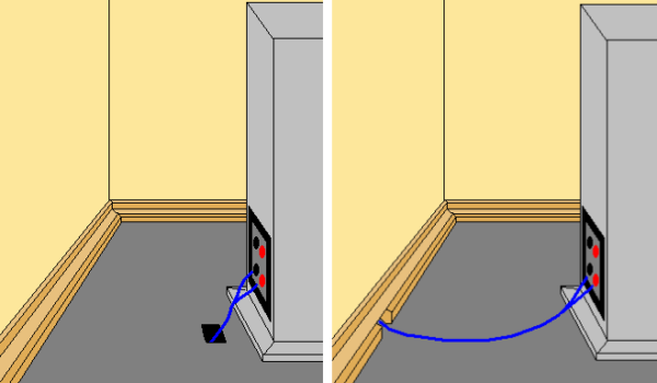  Output connections for speakers through the hole in the floor