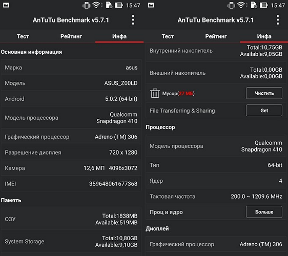  Specifications ZE550KL version AnTuTu